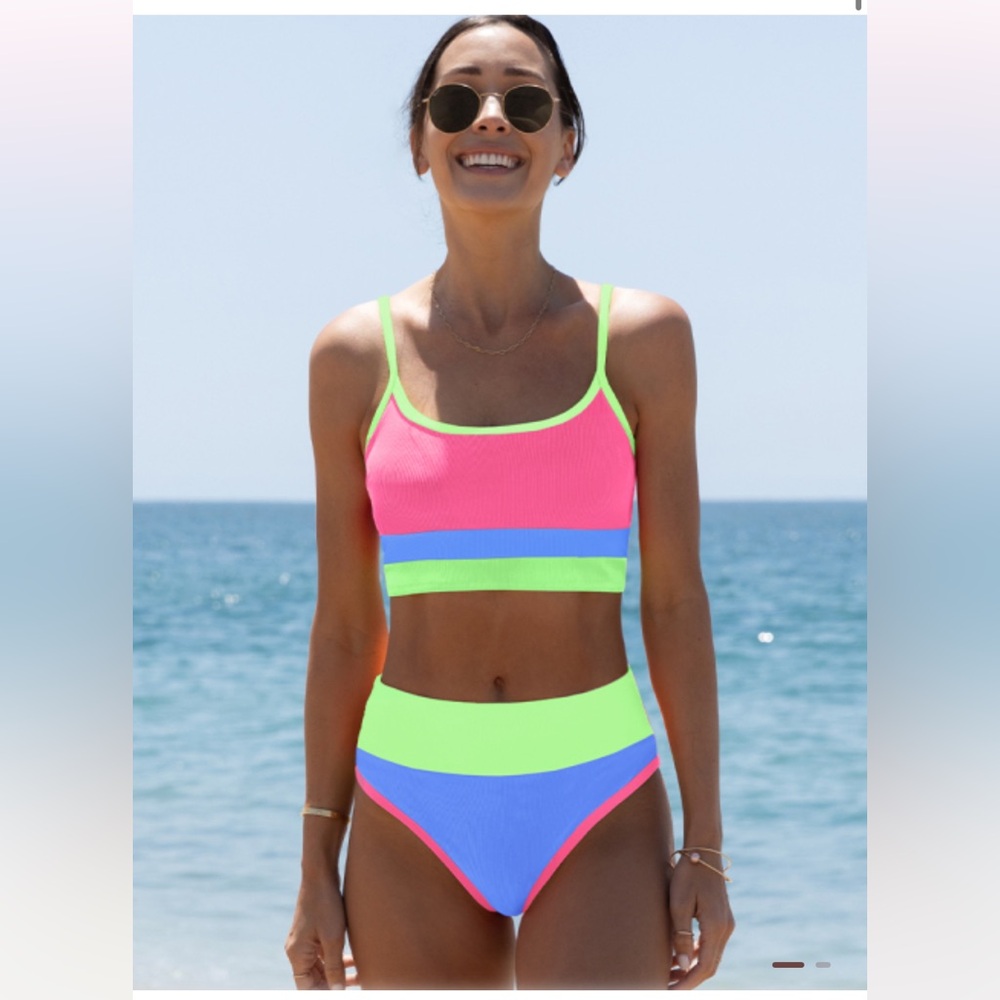 Neon Pink and Blue Bikini Set